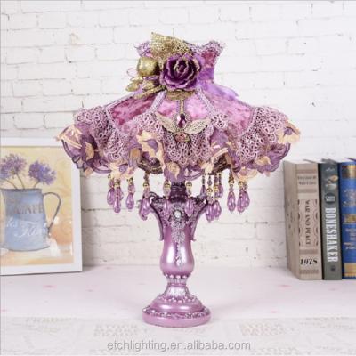 China Contemporary Antique Pink Etchings Customized Lampshades Handcraft Pink Cordless Princess Table Lamps Decorative Lace Beads for sale