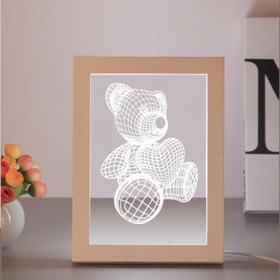 China Home lighting etching /shop/indoor diy customize laser cut acrylic led night lights lamparas 3D optical wood frame lamp gift for sale