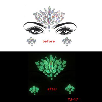 China Temporary Glow Party Luminous Stickers Crystal Gem Glow In The Dark Body Face Eyebrow Forehead Jewelry Party Body Art Tattoo Festival Sticker for sale