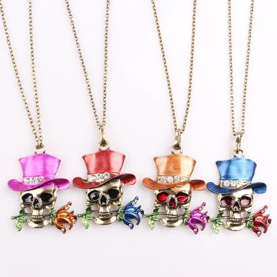 China Skull Rose Halloween Props Skull Witch Rose Pendant Necklace for sale