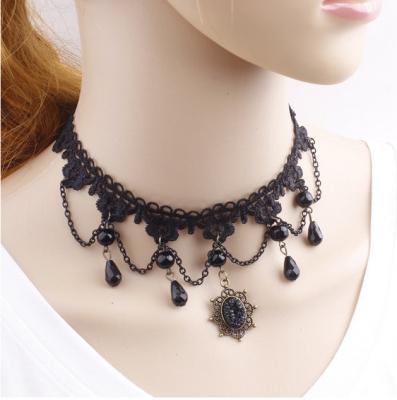 China Wholesale Vintage Halloween Carnival Party Fashion Gothic Choker Collar Choker Black Lace Choker Necklace for sale