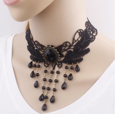 China Wholesale Vintage Halloween Carnival Party Gothic Lace Collar Choker Collar Tassel Sexy Black Lace Choker Collar for sale