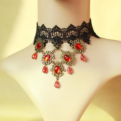 China Bat Wholesale Halloween Carnival Party Fashion Vintage Gothic Black Lace Red Beads Necklace for sale