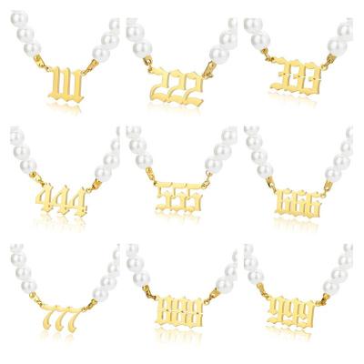 China Fashion Go Party Latest Minimalist Stainless Steel Bead Necklace 111 Digital 222 333 444 555 777 888 999 666 Angel Number Necklaces for sale