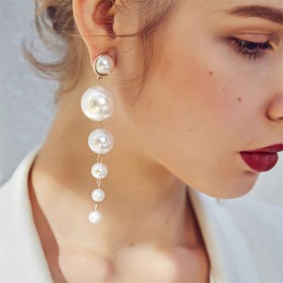 China Fashion Go Party 2021 Hot Women Fashion Big Size Pearl Drops Big Tassel Earrings for sale