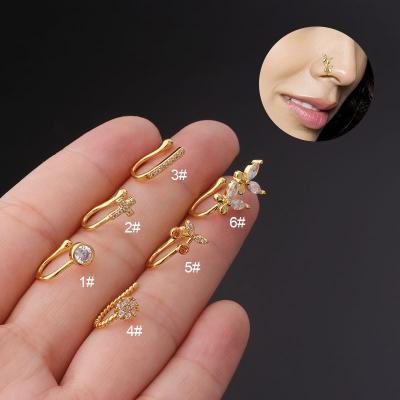 China Fashion Go Party Fashion Zircon U Shape Fake Nose Rings Butterfly Flower Cross Ear Nose Cuff Non Pierced Nose Piercing Jewelry for sale