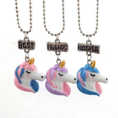 China Unicorn Charm 3pcs Cute Unicorn Best Friend Pendant Necklace for sale