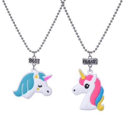 China Unicorn Wholesale 2pcs Unicorn Necklace Best Friend Necklace Set Forever Best Friends Necklace for sale