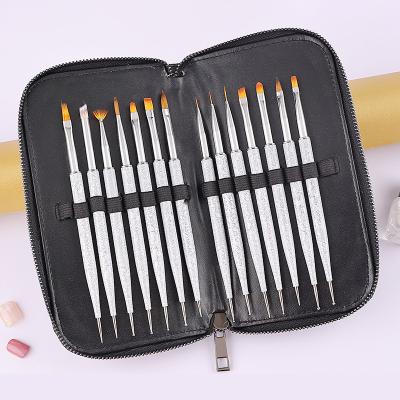 China Beauty Care Make Tools Marble Double Headed Pattern Needle Brush Nail Painting Dot Drill Pen 14 Sets Carved Nail Tools Pressing Phototherapy Pen for sale