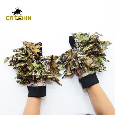 China Polyester 3D Woodland Leaf Camouflage Tactical Gloves Military Waterproof Polyester Camouflage Hunting Gloves for sale