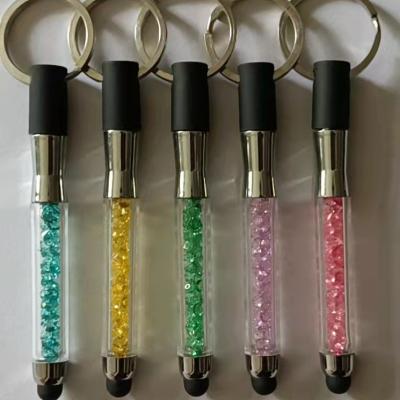 China Pen Hot Selling Promotional Plastic Promotional Mini Crystal Stylus Pen with Key Ring for sale