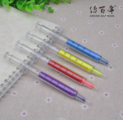 China Promotional Markers & Hot Selling Fluorescent Highlighter Bars Syringe Shape Ink Pen for sale