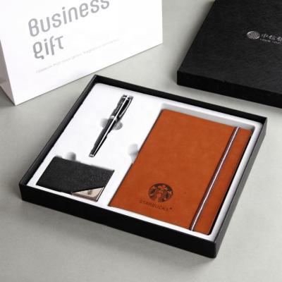 China Custom Logo Gift Set 32K PU Diary Notebook Factory Direct Sales Hardcover Book with Pen and Business Card Case for sale