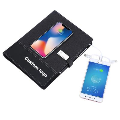 China High Quality Custom Hard Cover Book A5 PU Charger Power Bank Leather Wireless Notebook with 16GB USB Flash Drive for sale