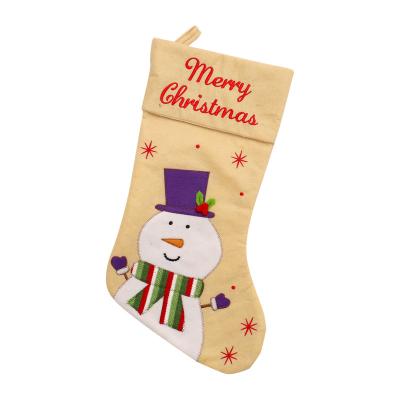 China Merry Christmas Decoration Nonwoven Material Hand Embroidered Christmas Socks Snowman/Santa Pattern Party Decoration Socks for sale