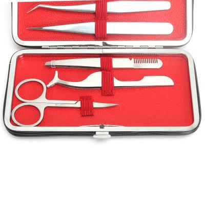 China Beauty Care Makeup Tools Tweezers Set 5pcs Professional Stainless Steel Tweezers with Scissors, Eyebrow Ingrown Hair Tweezers with PU Case for sale