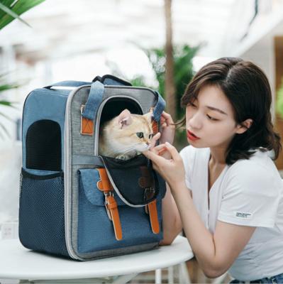 China Breathable Pet Out Of Pack Canvas High Capacity Backpack Cat Dog Travel Carrying Case Bag for sale