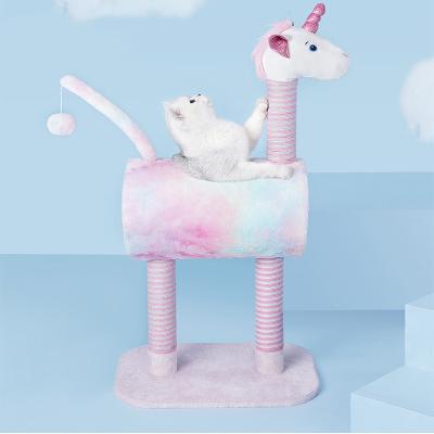 China Sustainable Pet Cat Play Toy Interactive Toy Pet Play House With Scratches Cat Tree Unicorn Cat Climbing View for sale