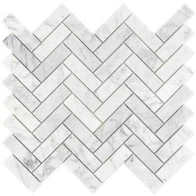 China Polished Herringbone Shape Marble Wall Room Shower Wall Tile Minimalist Carrara White 1 x 3 Mosaic Backsplash Kitchen Tiles for sale