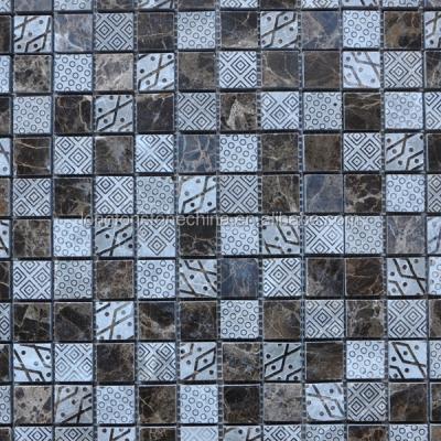 China Dark Bathroom Wall Splatter 1x1 Inch Emperador Texture Mosaic Tile Marble Backsplash Bathroom Floor Tiles for sale