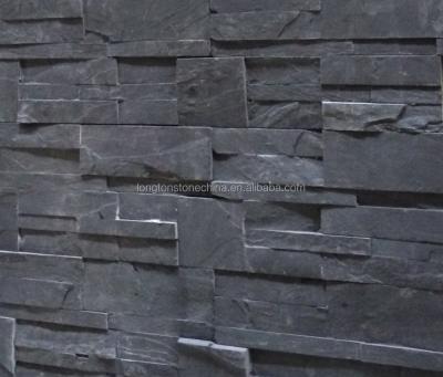 China Parquet Splitface Block Black Slate Culture Stone Mosaic Tiles 3d Slab Cladding Stone Wall for sale