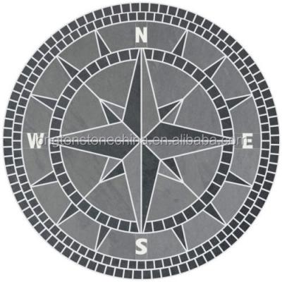 China Natural Parquet Compass Rose Design Mosaic Tile Customized Medallion Slate Wall For Flooring for sale