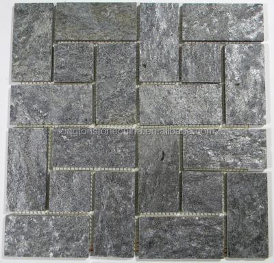 China Parquet Versailles Stone Mosaic Pattern Tumbled Brick Slabs Ostrich Gray Slate Tile for sale