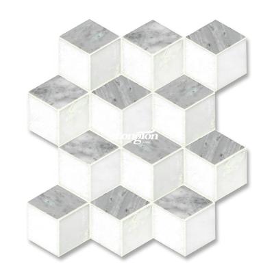 China Modern White Or Black Cubic Square 3d Cube Mosaic Tile Square MarbleWall Mosaic Display Bar Tile for sale