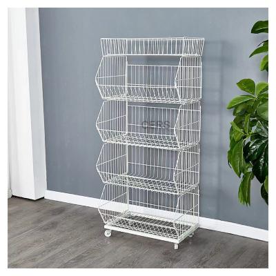 China Wholesale Price Display Wall Mount Basket Sustainable Stackable Wire Baskets With Wheels for sale