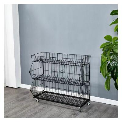 China Sustainable Shopping Shelf Rack Metal Collapsible Wire Basket For Supermarket Promotion for sale