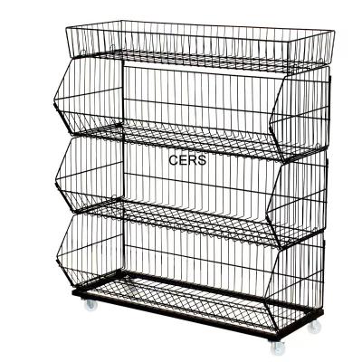 China Sustainable Promotion Stacking Rack Display Retail Store Shelf Supermarket Wire Shopping Basket for sale