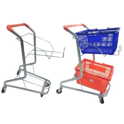 China Wholesale Small Folding Metal Supermarket Shopping Trolley With Two Layers for sale