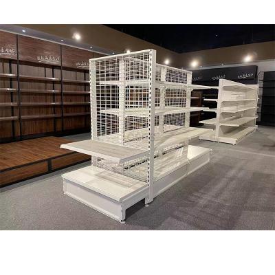 China Long Lifespan Storage Double Sided Metal Display Racks Supermarket Shelf for sale