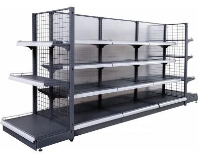 China Double Sided European Style Supermarket Goods Display Durable Steel Gondola Shelf for sale