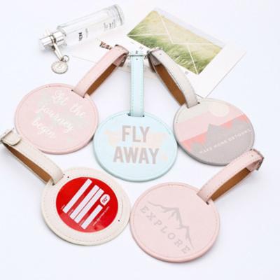 China Promotion Gifts Factory Wholesale Round Flat Luggage Tags PU Leather Travel Luggage Tag for sale