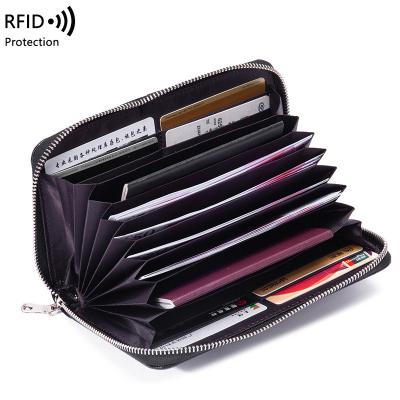 China Good Quality Multi Card Men Women Large Capacity RFID Zipper Passport Holder Genuine Leather Wallet for sale