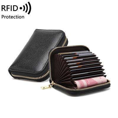 China Hot Fashion Amazon Customized Luxury Genuine Leather Blank RFID Credit Card Holder Wallet With Logo for sale