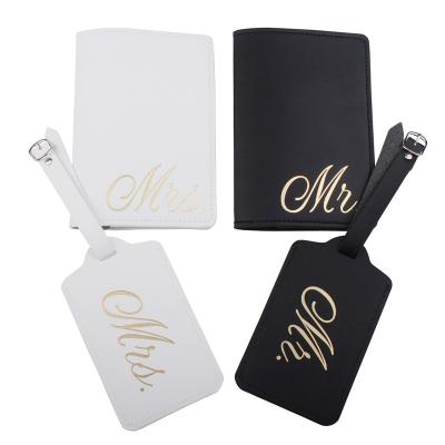 China Promotion Gifts Wholesale Fashion Couples Designer Custom Flat PU Leather Travel Passport Holder Luggage Tags Set for sale