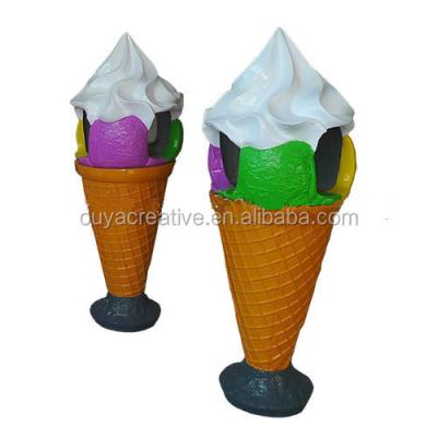 China New type modern outdoor ice cream shop decoration i fiberglass cone sculpture ice cream bin for sale