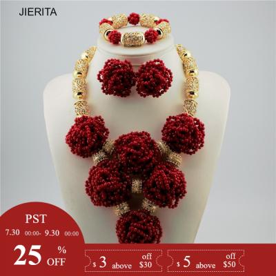 China High Grade CLASSIC Handmade Rose Red Color XL2120-2 Crystal Beaded Jewelry Set For Nigeria Women Party for sale