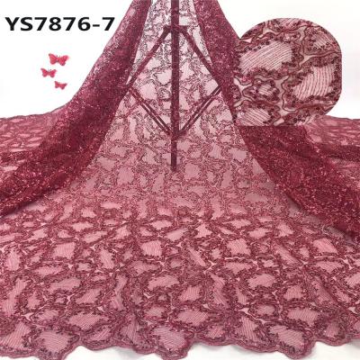 China Latest Viable Big Size Colorful Sequins Red Color Sequin Lace Fabric for sale