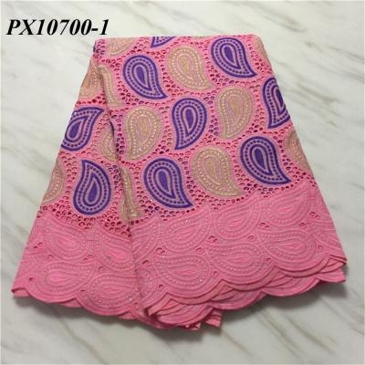 China 100% African Voile High Quality Pink Lace Embroidery Color Wedding Dress Fabric for sale