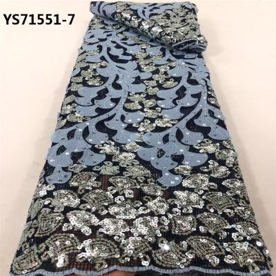 China African fasgion waterproof high quality design sequins lace up fabric net lace 5 yards for sale