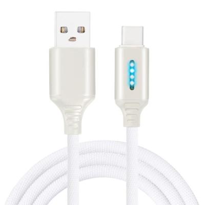 China Mobile Phone C Nylon Braided Fast Charging Smart Auto Power Off Light Type Led Micro C USB Phone Charger Cable for sale