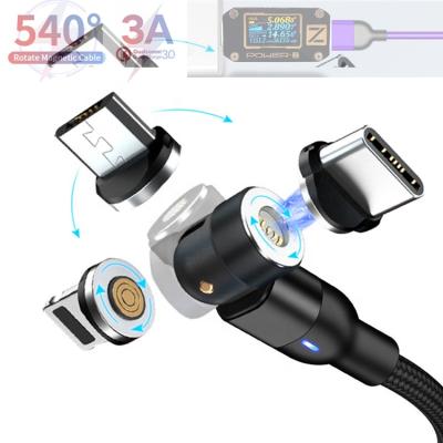 China 540 Degree Rotation 540 Degree Rotation 3 In 1 Type C IOS USB Magnet Charger Magnetic Charging Micro Cable For iPhone Android for sale