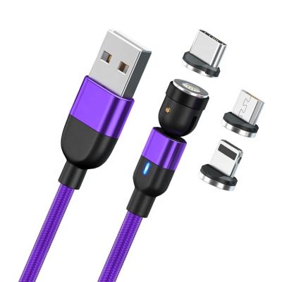 China 540 Degree Rotation Fast Charging 540 Degree To Rotate 3 In 1 Micro Led Type C USB Magnet Data Charger Magnetic Charging Cable for sale