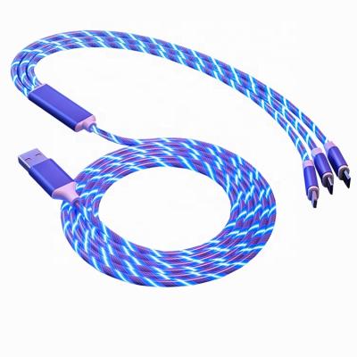 China Led Light USB Cable 2.4A Colorful 3 In 1 Type C Micro IOS Led Light Flowing Charging USB Charger Cable for sale