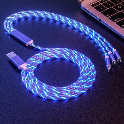 China Led Light USB Cable Fast Charging Colorful 3 In 1 Type C Micro IOS Led Light Flowing Charging USB Charger Cable for sale