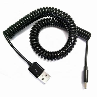 China Custom Retractable Spring Coiled Type 1M 2M 3M Data Charging Spiral Coiled Mini USB 5 PIN To USB Charger Cable for sale