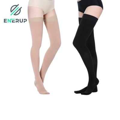 China Enerup Medical Varicose Socks Women 15-20mmhg Thigh High Antibacterial Black Nylon Custom Antibacterial Compression Socks OEM/ODM for sale